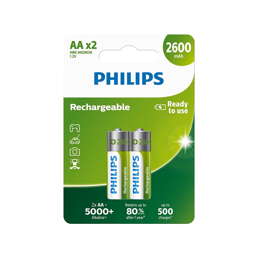 Philips genopladelige AA-batterier / HR6 2600 mAh, 2-pak