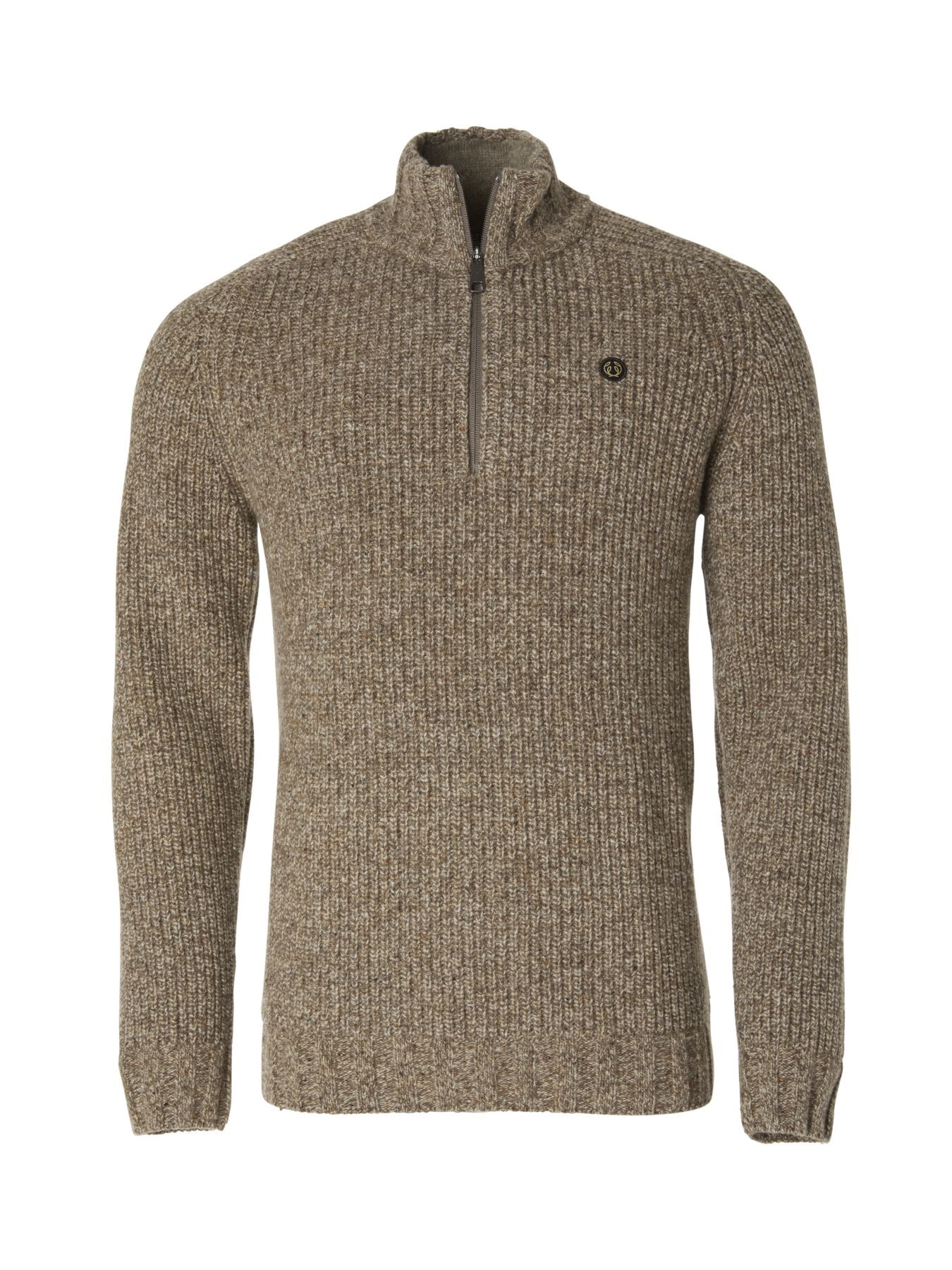 Chevalier Groby Half Zip Uld Pullover Mænd Sadel Brun Neps