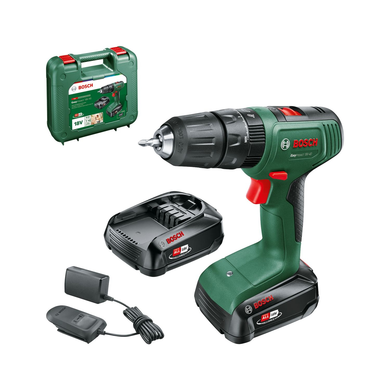 Bosch Borr-/Skruvmejseldragare Easyimpact 18V-40 med 2x1,5Ah batteri & laddare