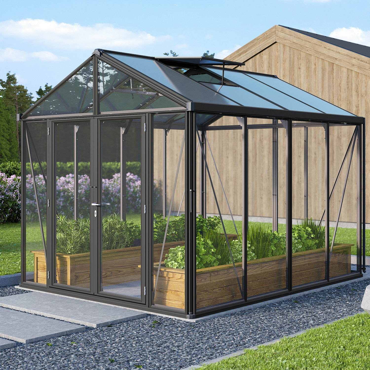 Vitavia Poseidon 8100 Växthus 3mm Härdat Glas / 10mm Polytak - 8,1 m2 Svart