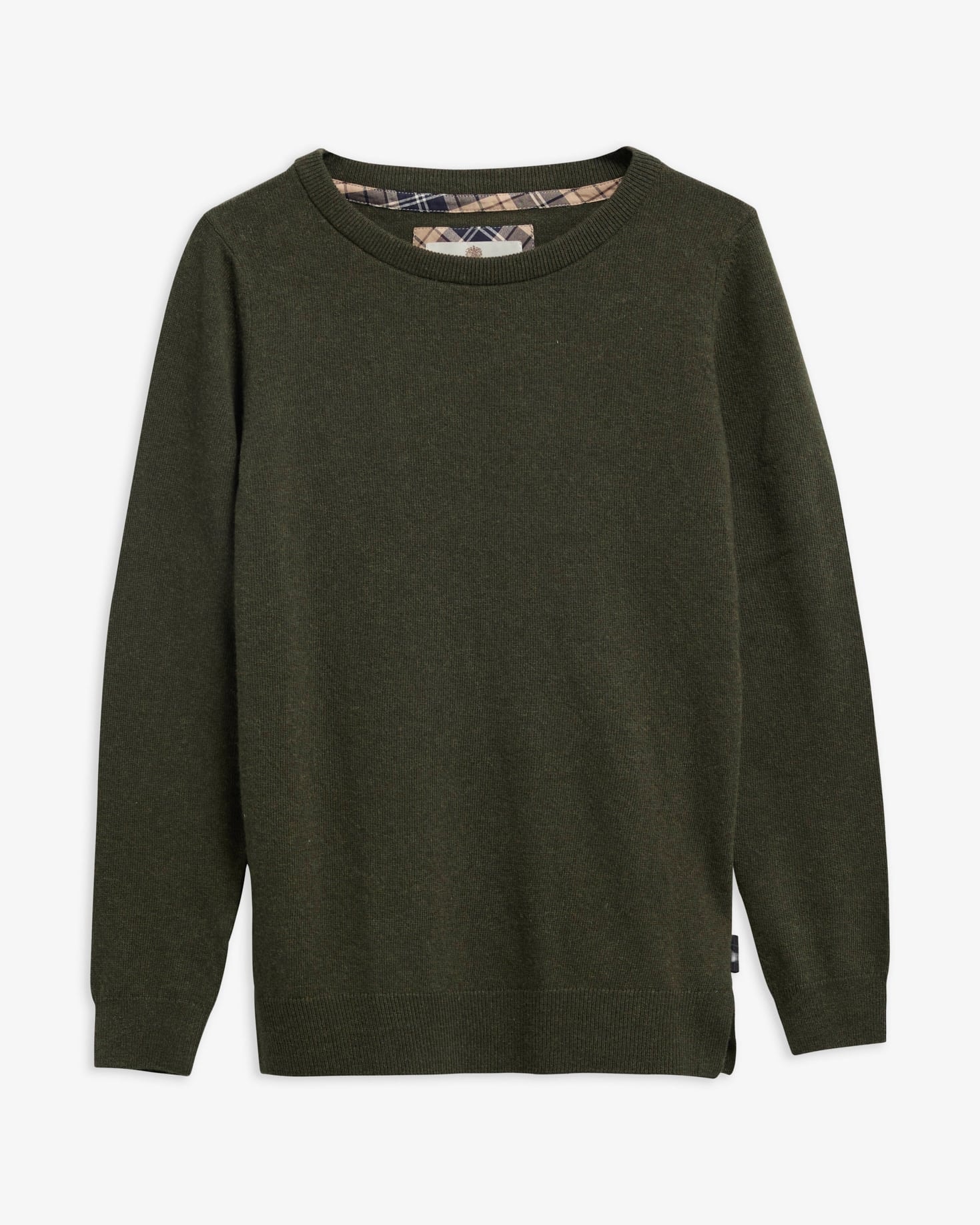 Barbour Pendle Crew-Pullover Olive/Birchwood Tartan Damen