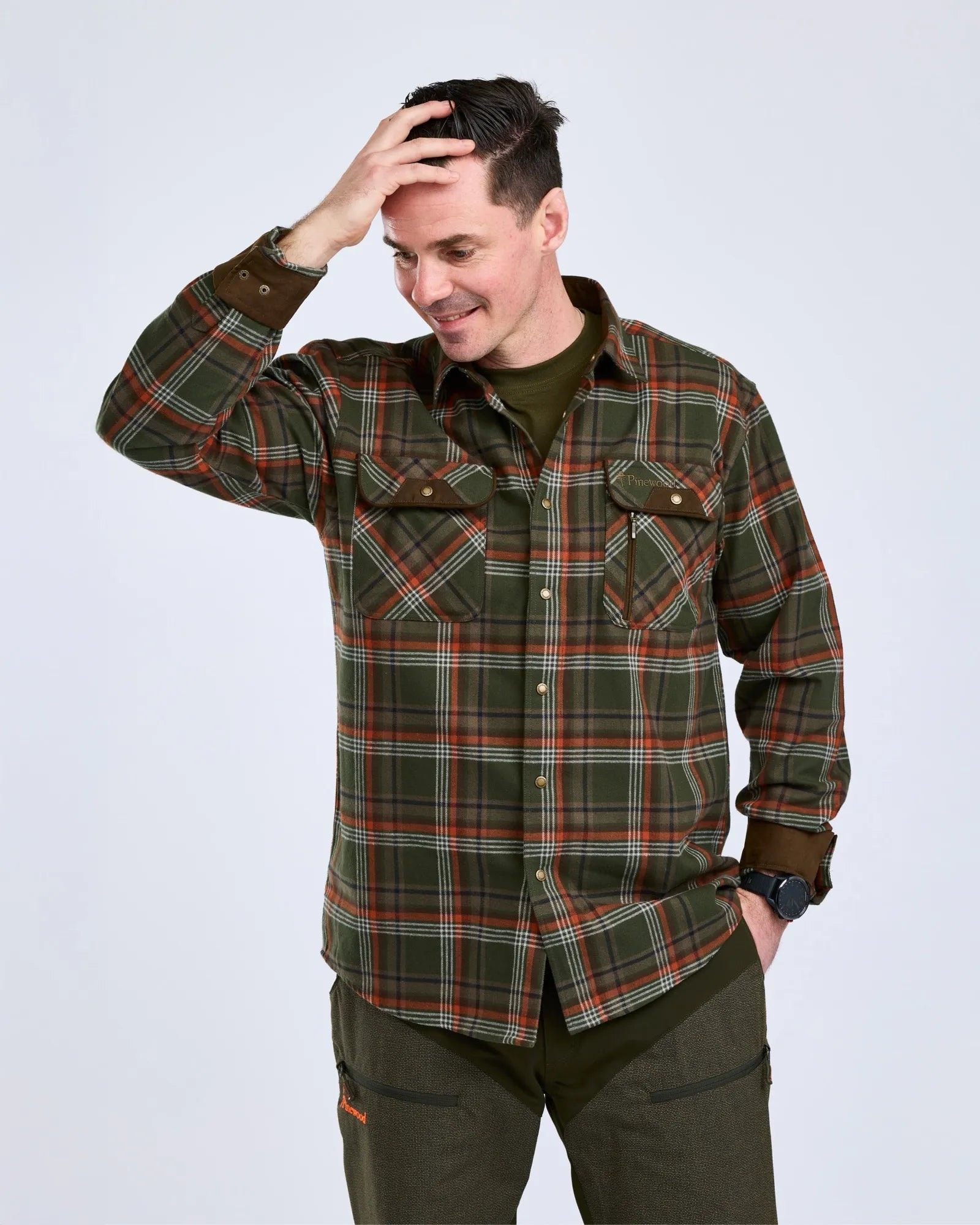 Pinewood Prestwick Exclusive Skjorta Herr Green/Burned Orange