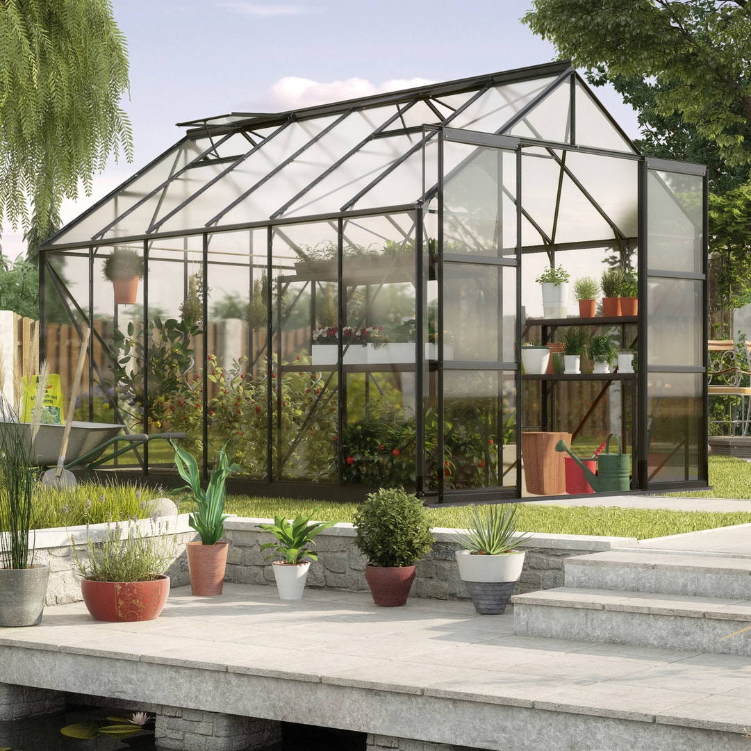 Vitavia Phoenix 9900 Växthus Härdat glas med sockel - 9,9 m2 Svart