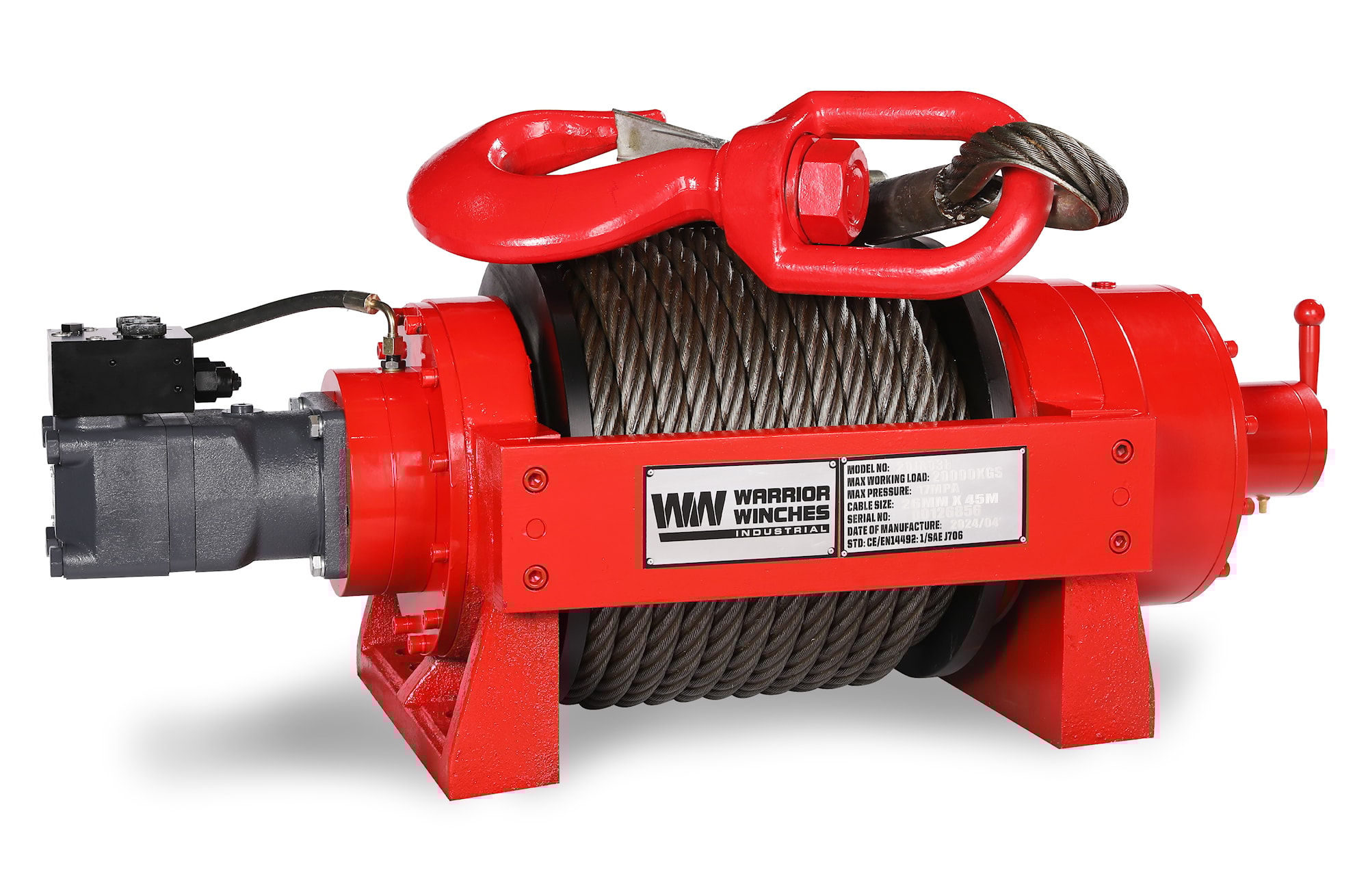 Warrior Winches JR 20,000kg Industriell Hydraulisk Vinsch, Stålvajer