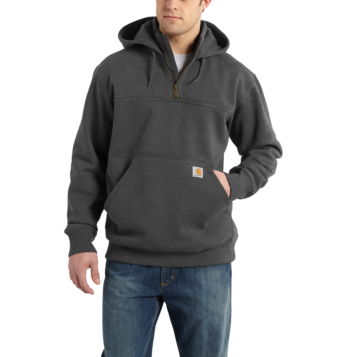 Carhartt Heavyweight Collagegenser med glidelås, Herre, Carbon heather
