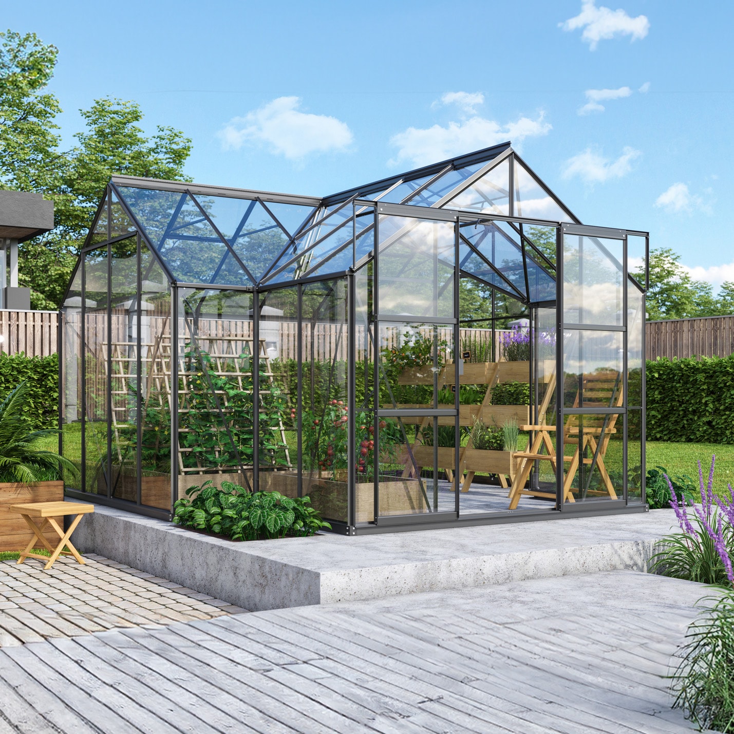 Vitavia Sirius 13000 Växthus - 13 m2 Svart 3mm Härdat Glas med toppdekor