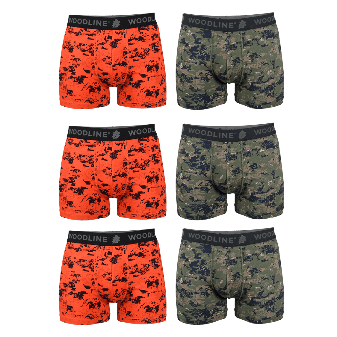 Woodline-boksershortsit, Camo, 6-pakkaus