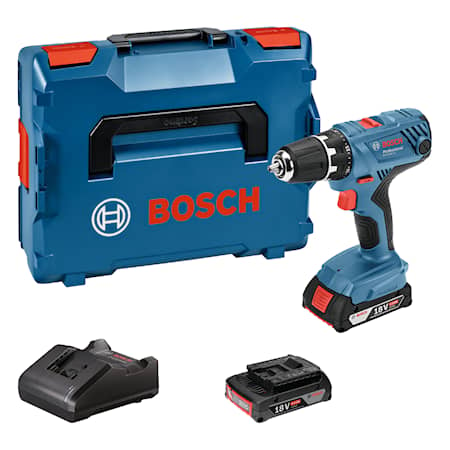 Bosch Borrskruvdragare GSR 18V-21 med 2st 2,0Ah batterier och laddare GAL 18V-40 i L-BOXX