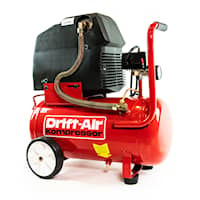 Drift-Air Kompressori OL 2/24 - öljytön 1-vaihe kompressori suorituskykyinen, pyörät kuljetukseen, painemittari ja hiukkassuodatin.