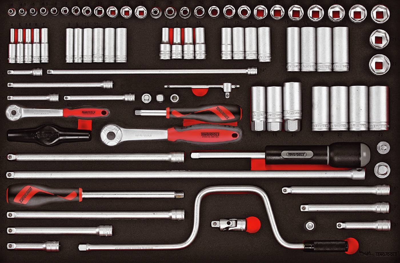 Teng Tools 86-osainen hylsyavainsarja, nelikulmainen 1/4\"- ja 3/8\"-kiinnitys TTESK86