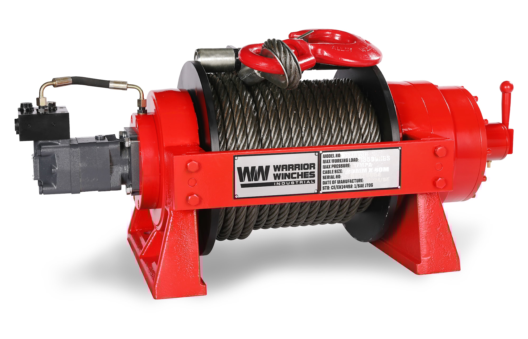 Warrior Winches 13 500 kg EN industriell hydraulisk vinsj, stålvaier