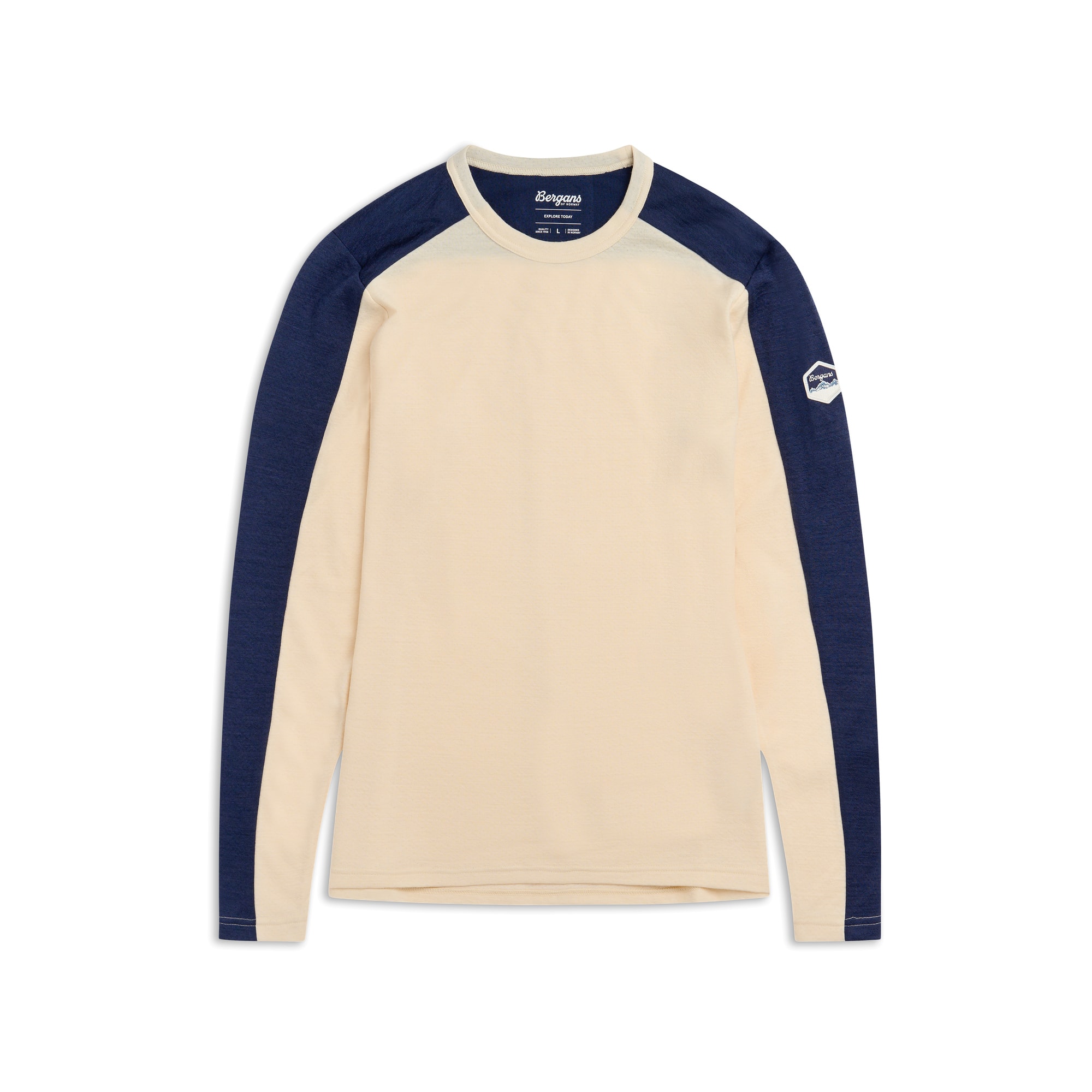 Bergans Inner:Dual Merino L/S Aluspaita Miehet Creme/Navy Blue