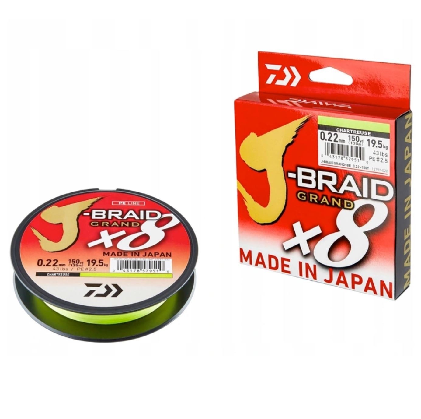 Daiwa J Braid Grand X8 0.10mm 135m Chartreuse 15LB -