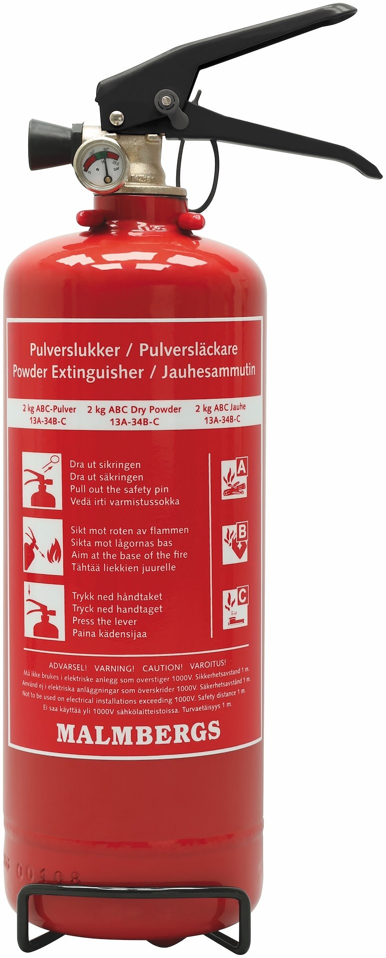 Malmbergs Brandsläckare Pulver 2 kg 13A Röd