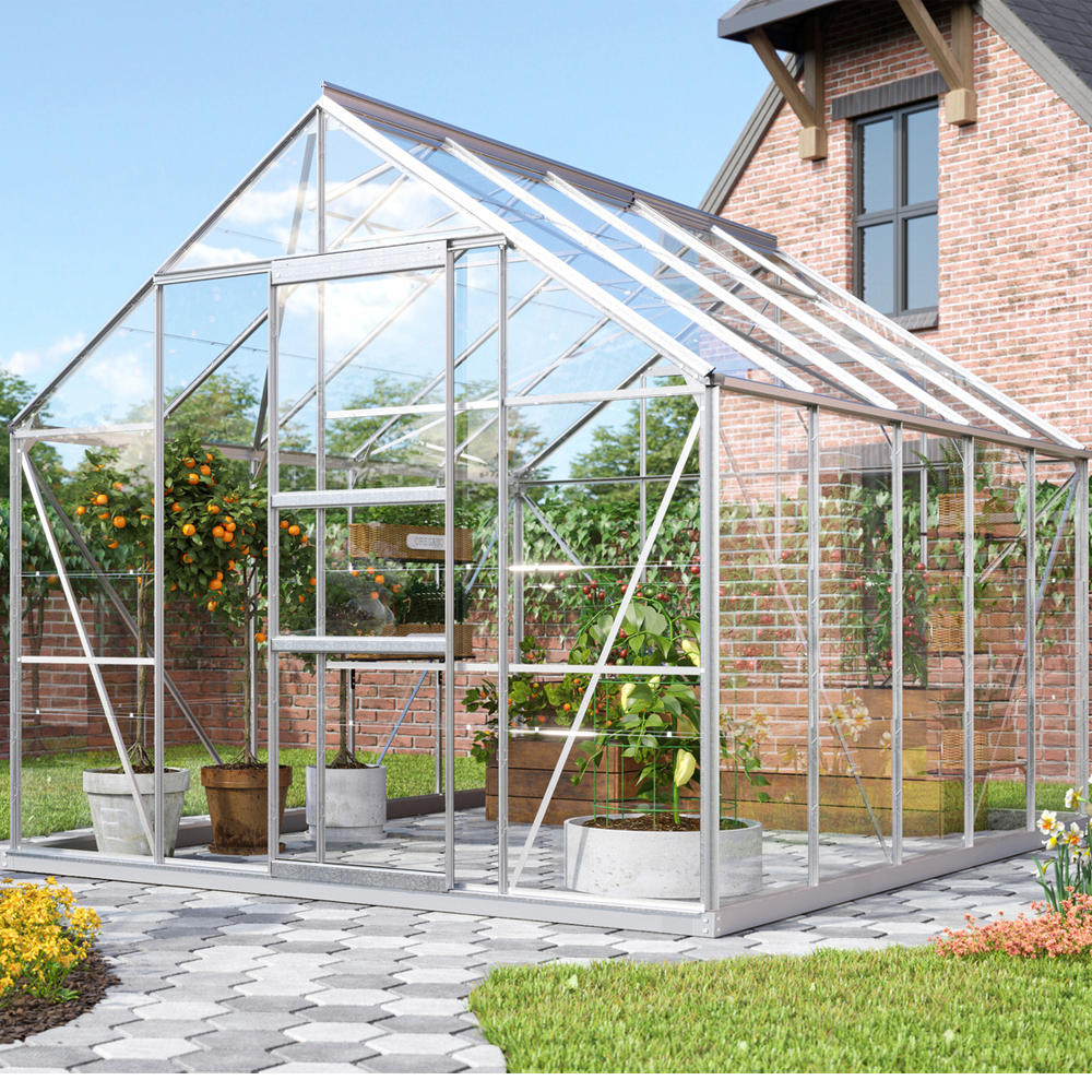 Vitavia Merkur 8300 Växthus Obehandlad Glas  - 8,3 m2 med Sockel - Finns i flera färger