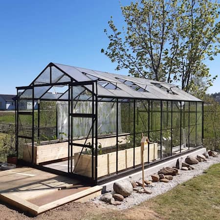 Metalcraft Växthus 14,4 m² Glas/Kanalplast Svart