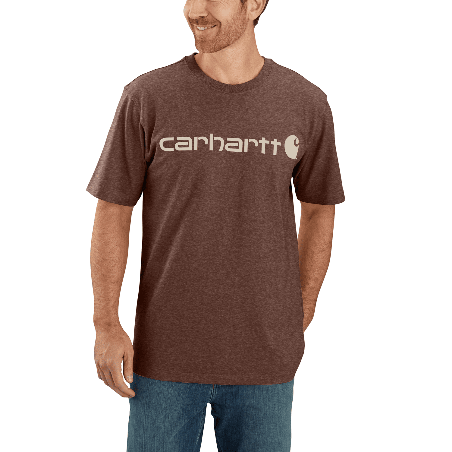 Carhartt Core Logo T-Shirt s/s, Herren, Mocha Heather