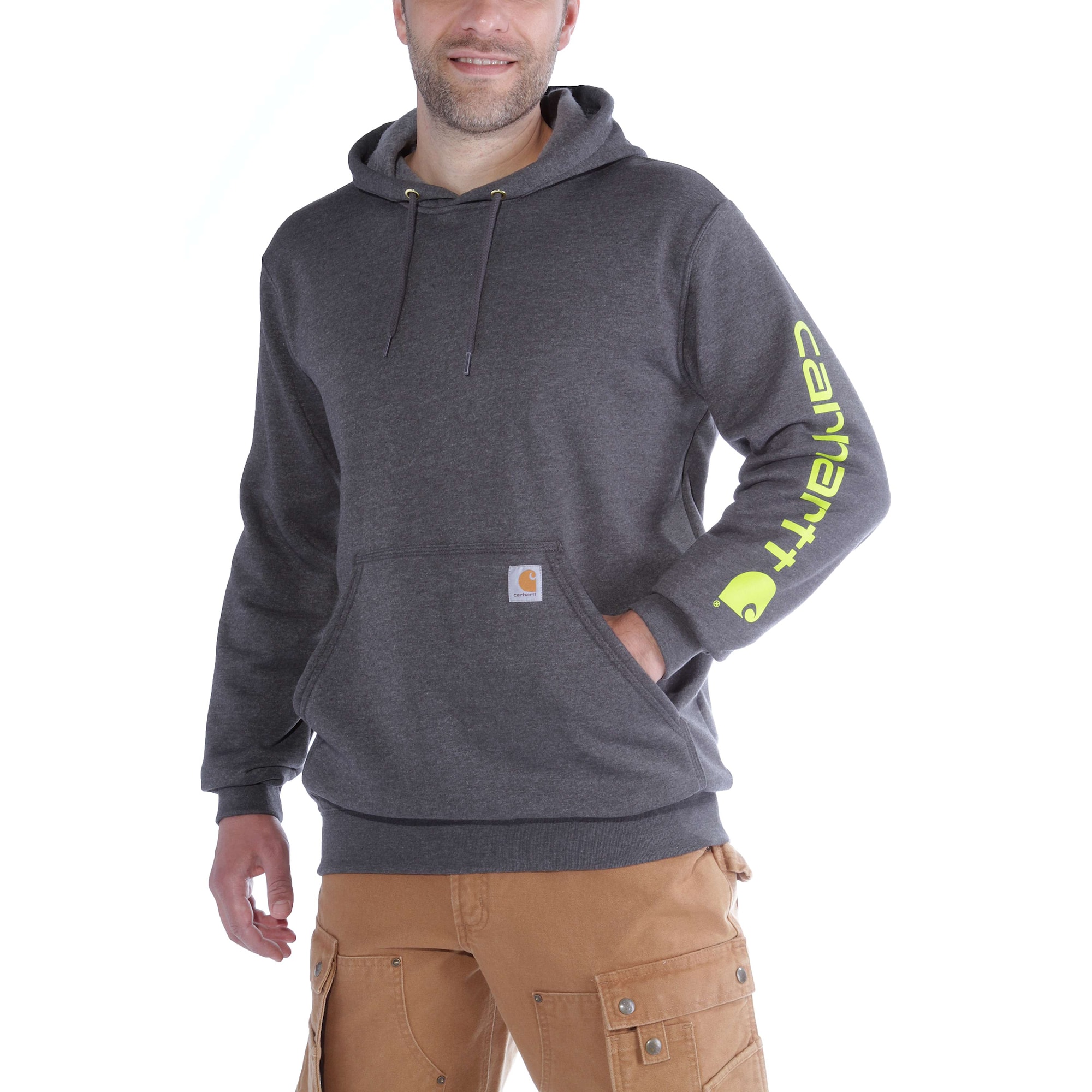 Carhartt Sleeve logo Hoodie Herr Carbon Heather XL