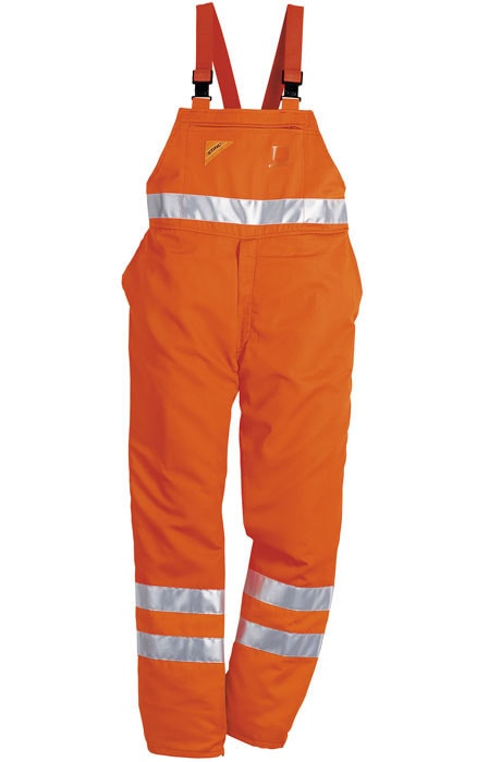 Stihl Schutzhose mit Hosenträgern in fluoreszierender Farbe