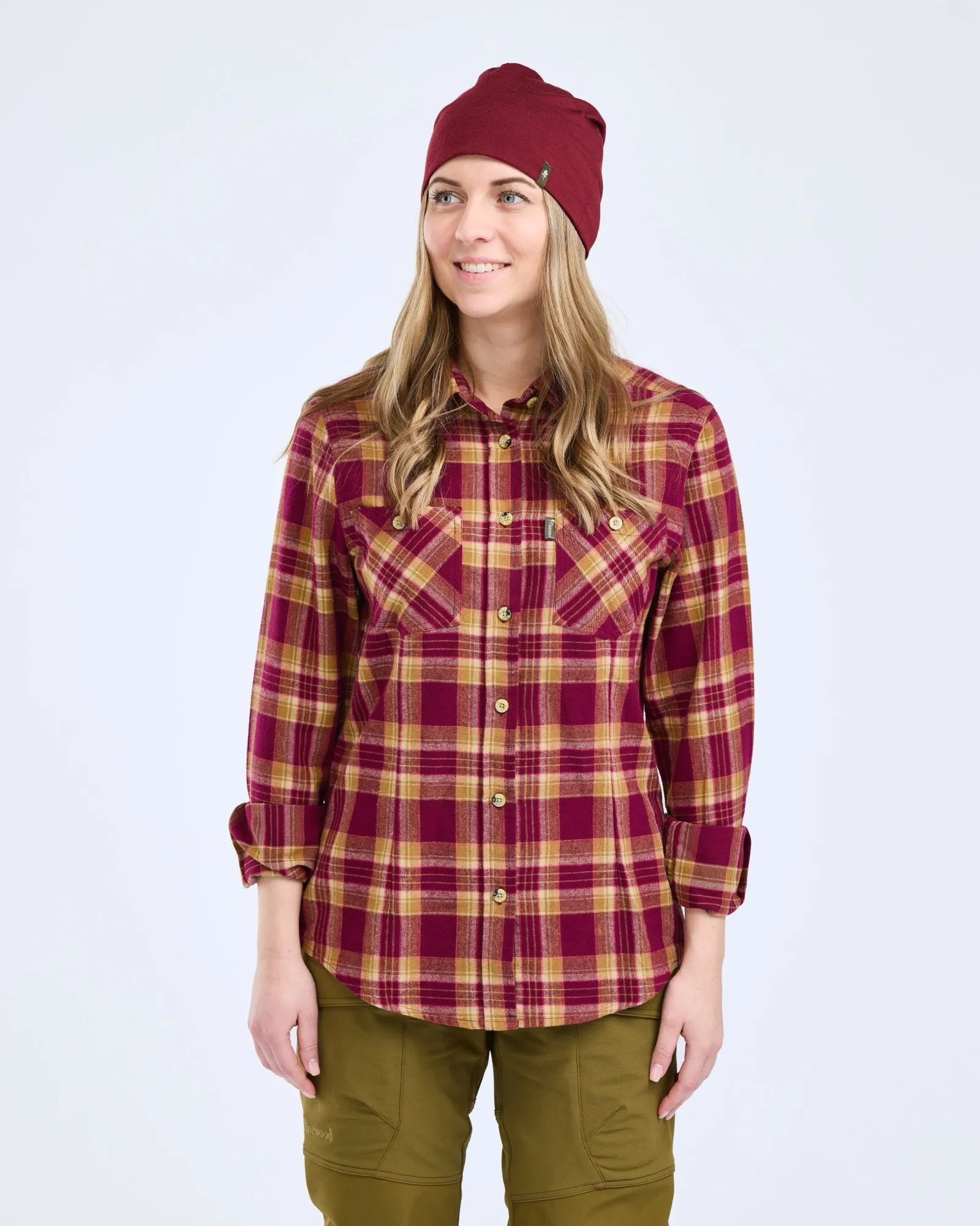 Pinewood Härjedalen Skjorta Dam Burgundy/Olive Green