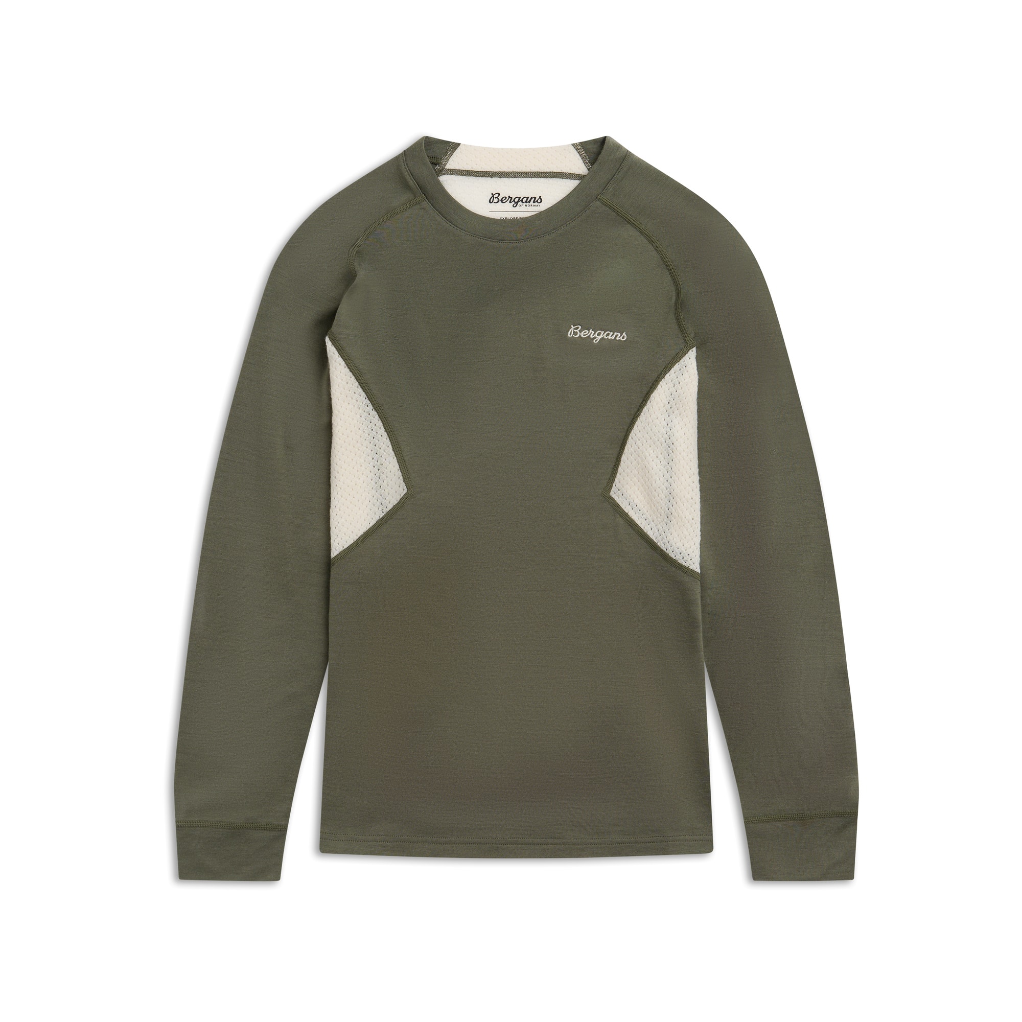 Bergans Inner:Pure Merino L/S Ulltrøye Dame Green Mud/Creme