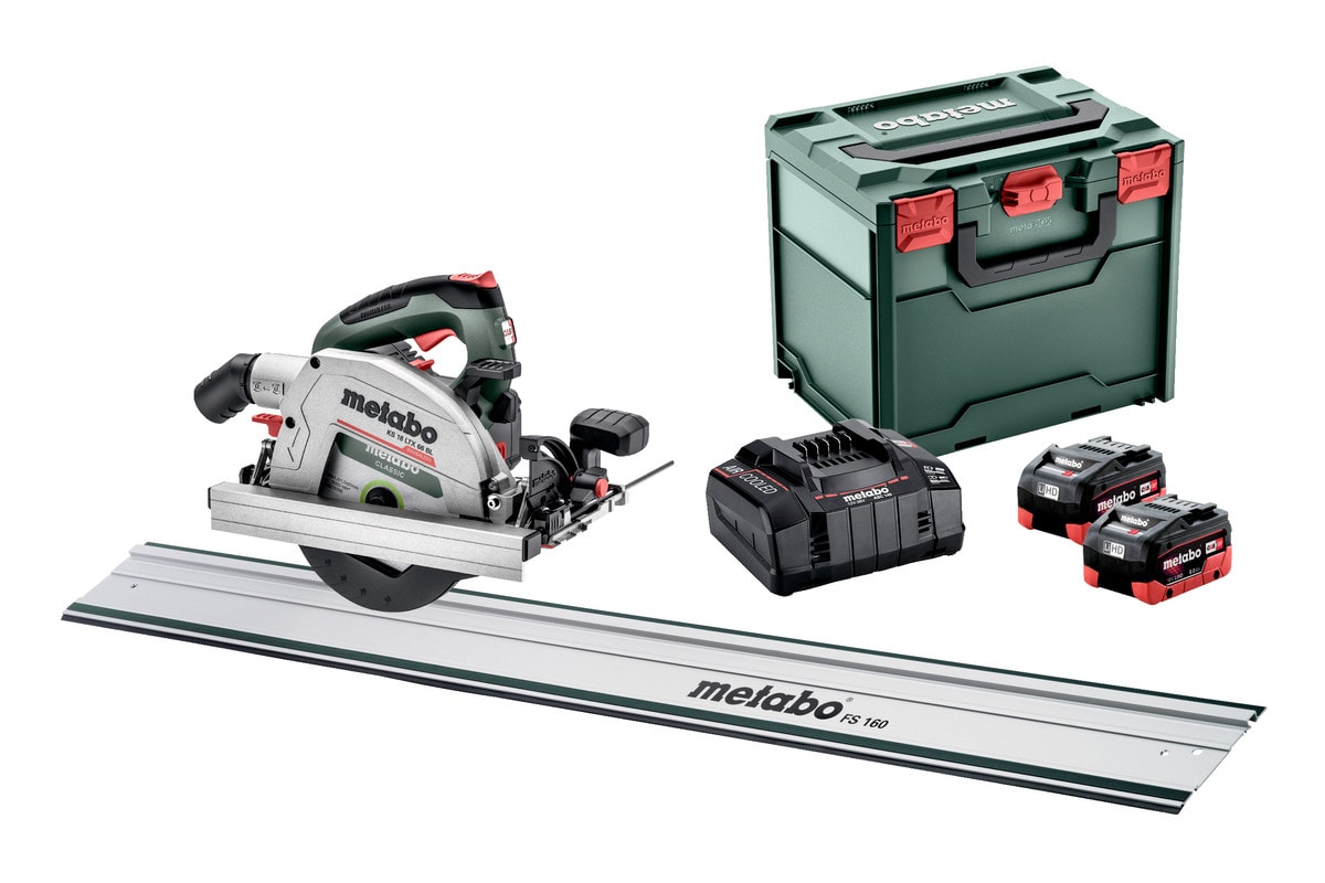 Metabo Cirkelsåg KS 18 LTX 66 BL Set med styrskena och 2x8Ah batterier & laddare