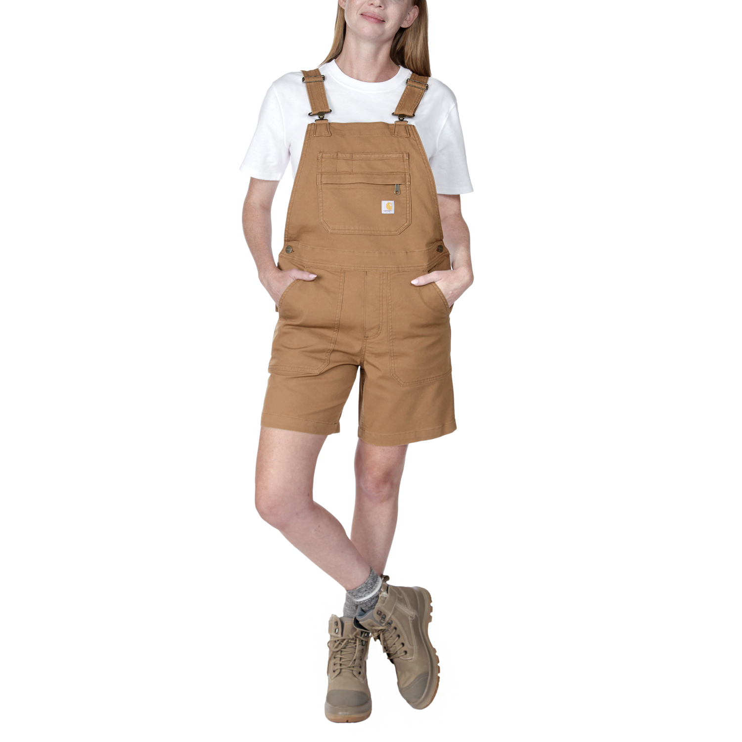 Carhartt Relaxed fit canvas Hängselshorts, Dam, Carhartt brown, XL -