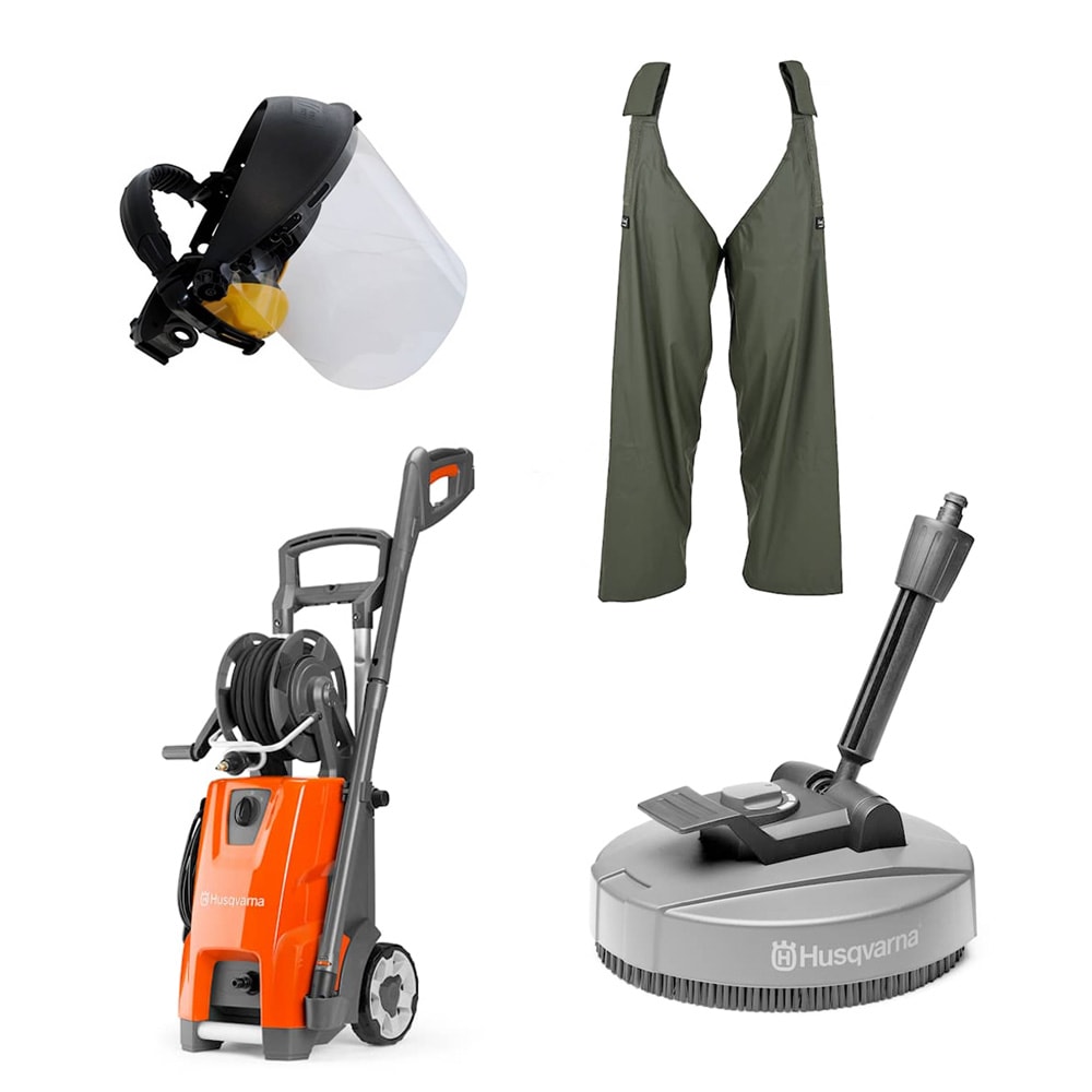 Husqvarna högtryckstvätt PW360 inkl byxholkar, visir & terrasstvätt