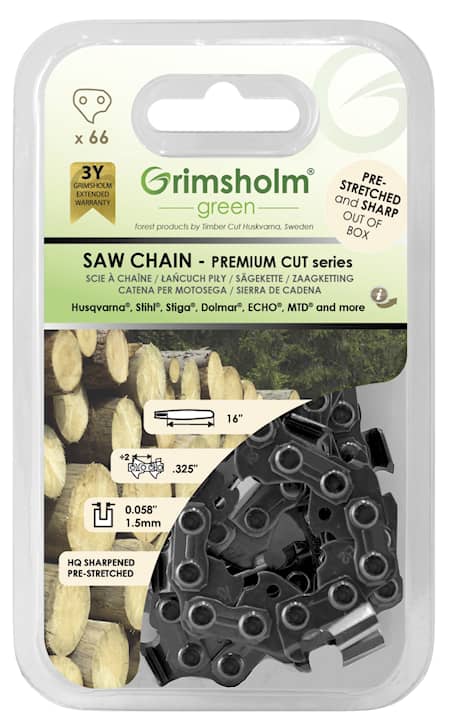 Grimsholm 16" 66dl .325" 1.5mm Premium Cut Motorsägenkette