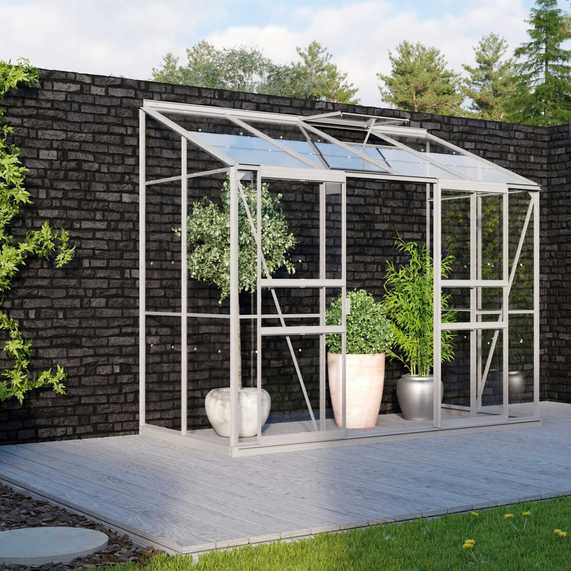 Vitavia Ida 1300 Växthus - 3,3 m2 Obehandlad 3mm Delat Glas med sockel - Finns i flera färger