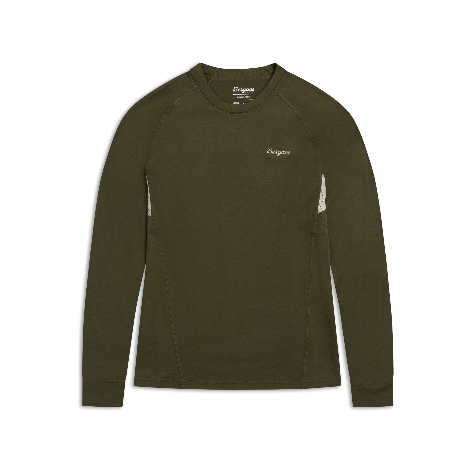 Bergans Inner:Pure Merino L/S Aluspaita Miehet Pine Forest/Bone White