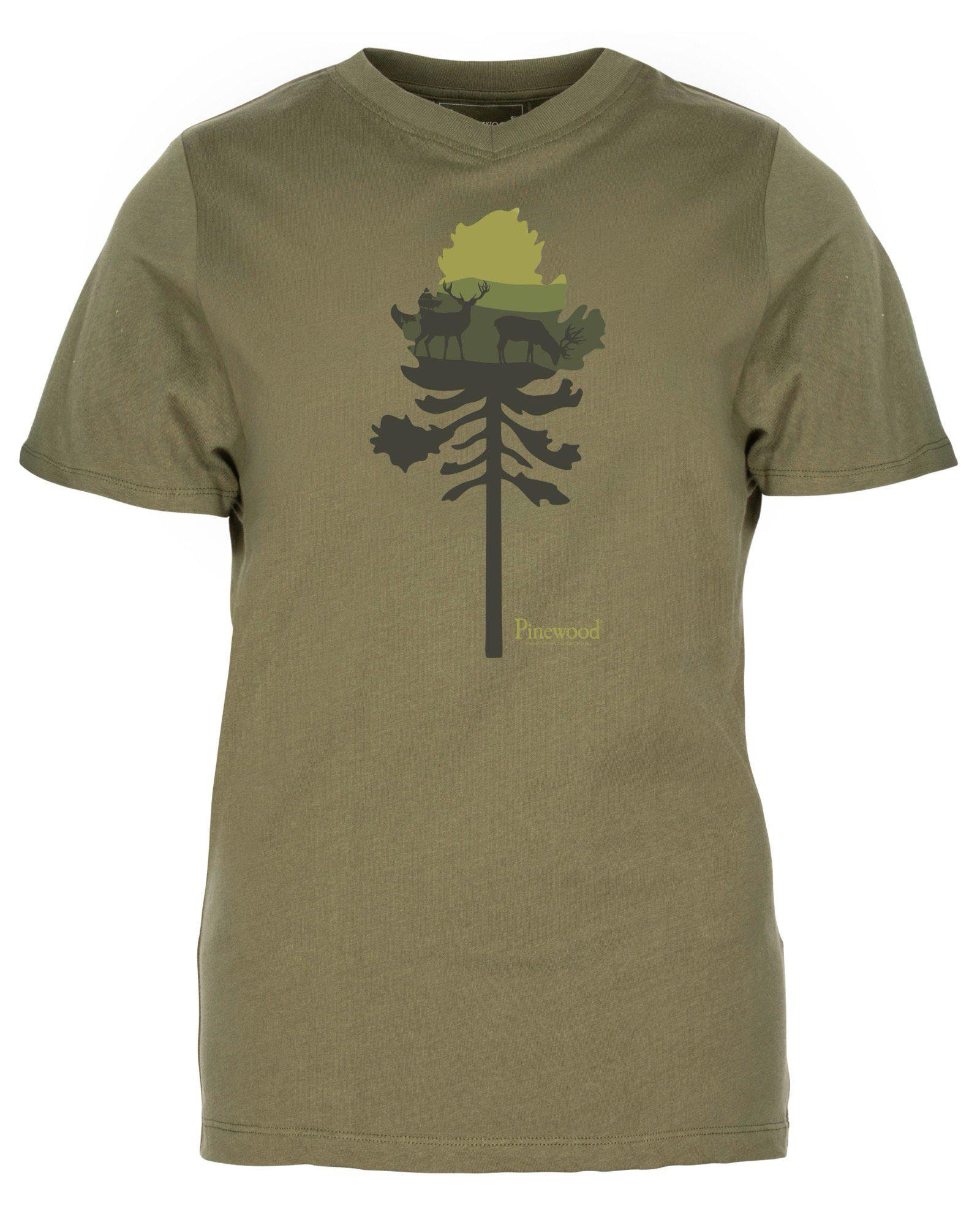 Pinewood Finnveden Recycled Outdoor T-Shirt Dam Olive Melange Pine Tree