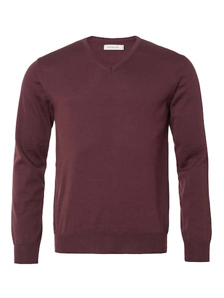 Chevalier Aston V-hals Merino Pullover Mænd Vinrød.