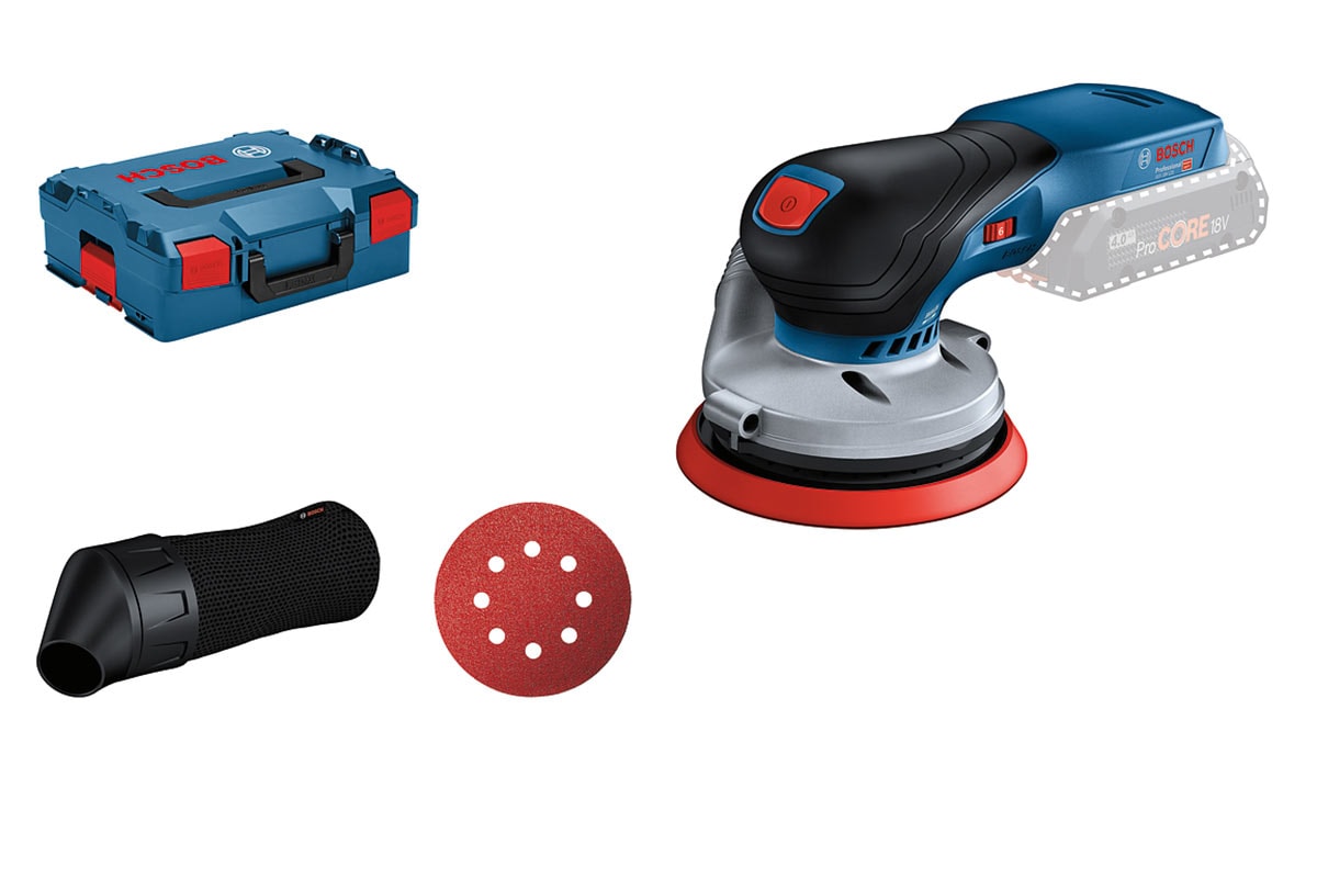 Bosch Akkuepäkeskohiomakone GEX 18V-125, runko ilman akkua ja laturia, L-BOXX