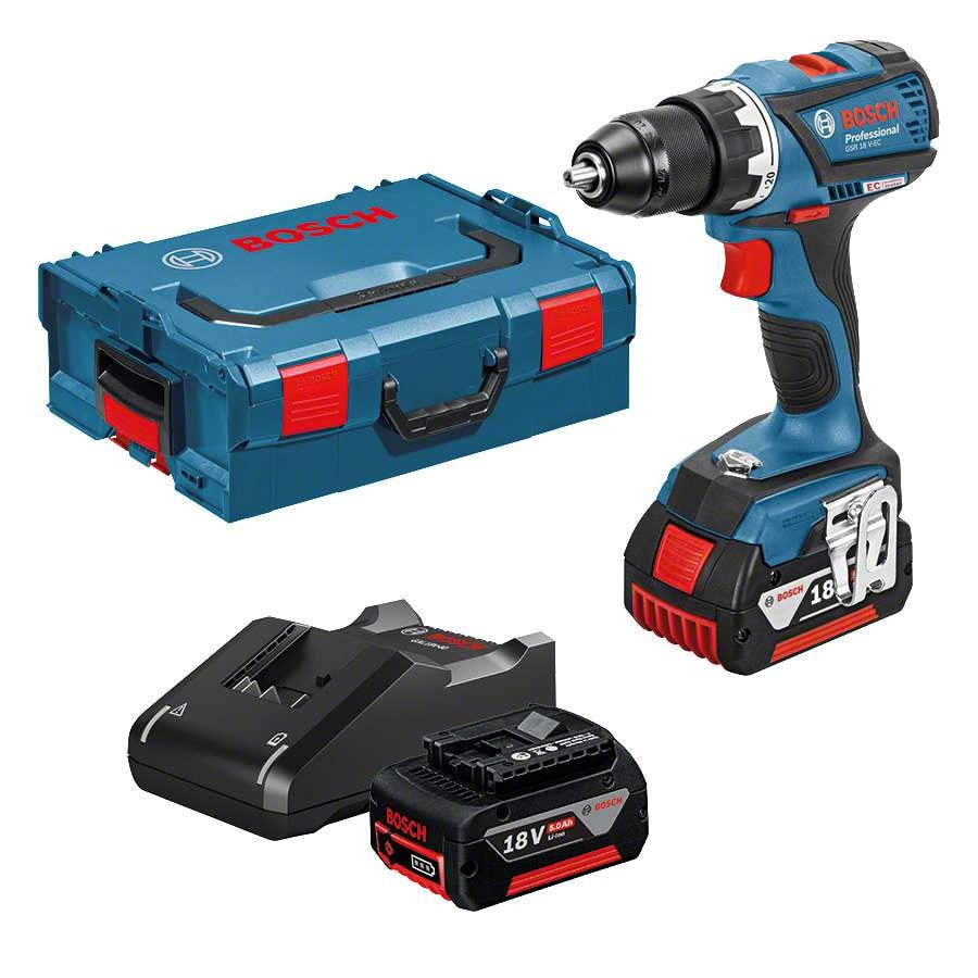 Bosch Borrskruvdragare GSR 18V-EC med 2st 5,0Ah batterier