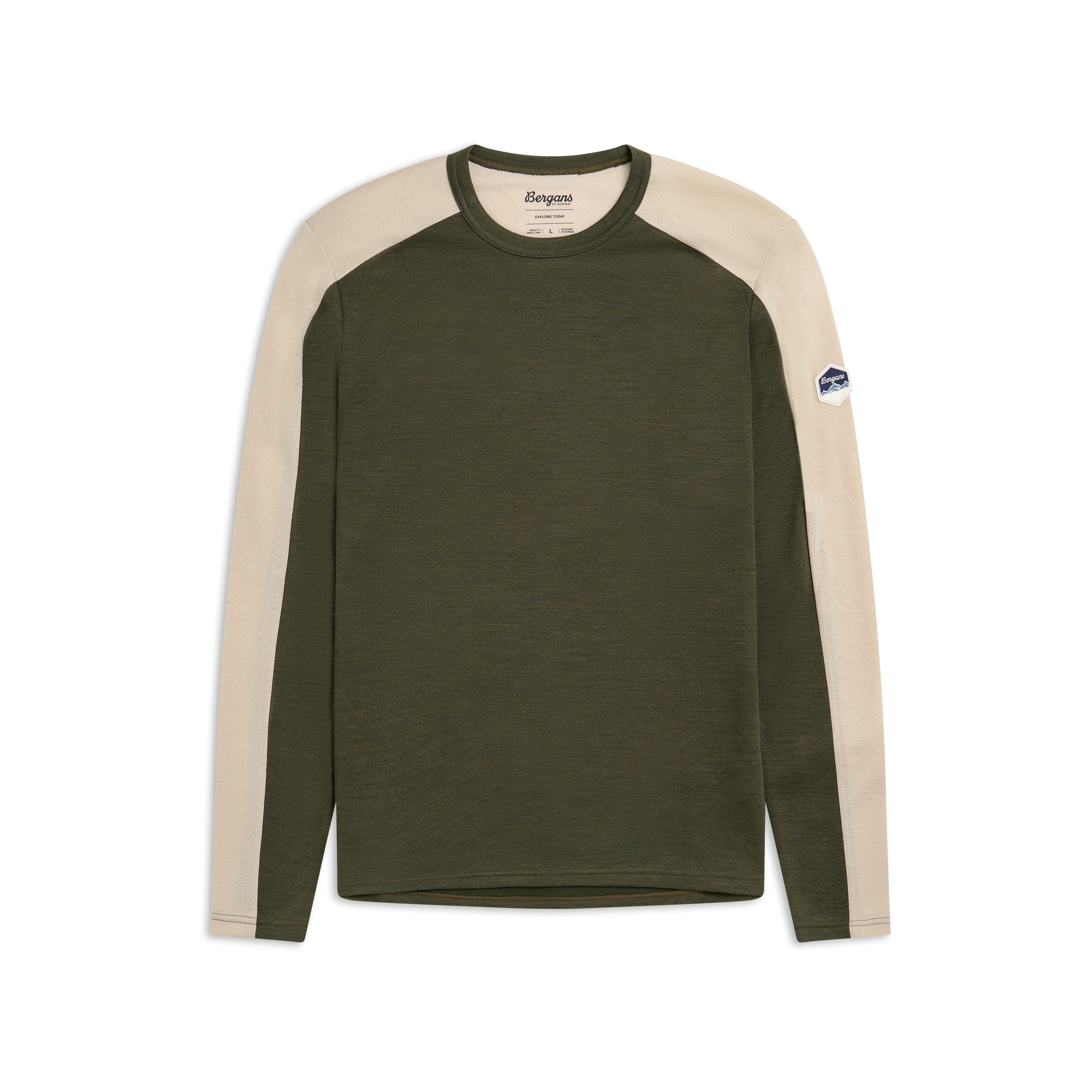 Bergans Inner:Dual Merino L/S Aluspaita Miehet Pine Forest/Bone White