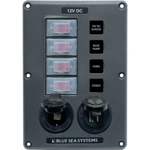 Blue Seas systems Vattentät Elpanel 4Pos +Usb