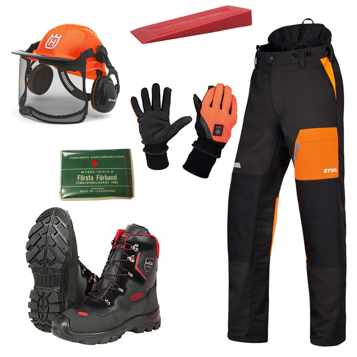 Huggarpaket med byxor, kängor, hjälm m.m