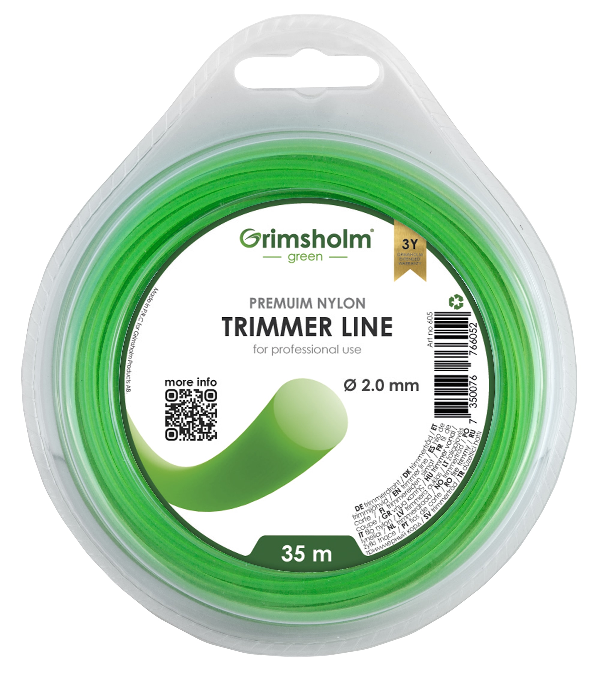 Grimsholm Trimmertråd Rund Grønn 2,0mm 35m -