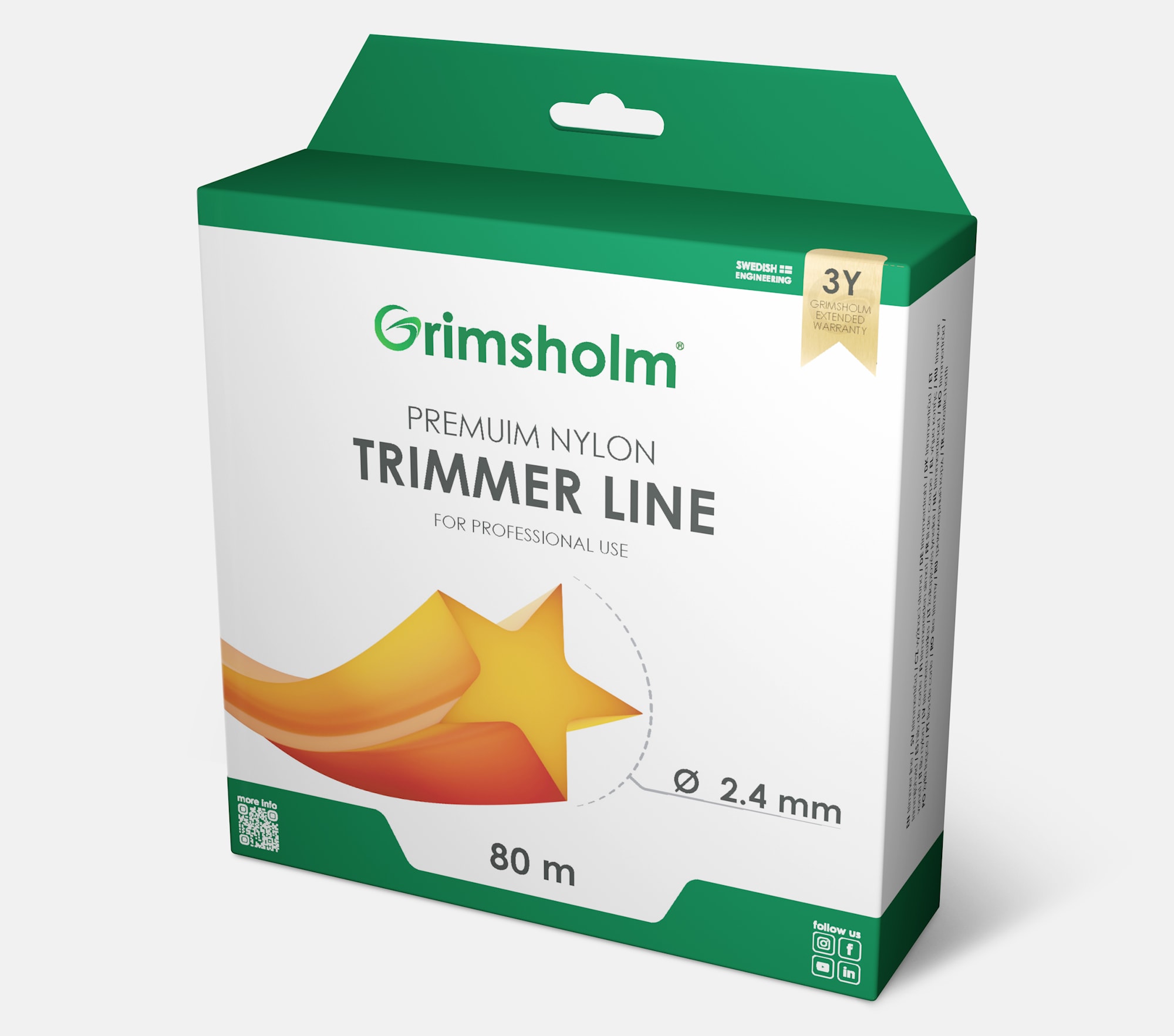 Grimsholm trimmertråd stjerneformet orange 2,4 mm 80 m