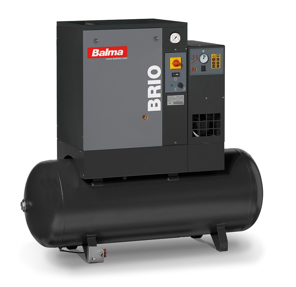 Balma Brio.E 4 kW 10 bar ruuvikompressori, 200 l säiliö, jäähdytyskuivainpaketilla