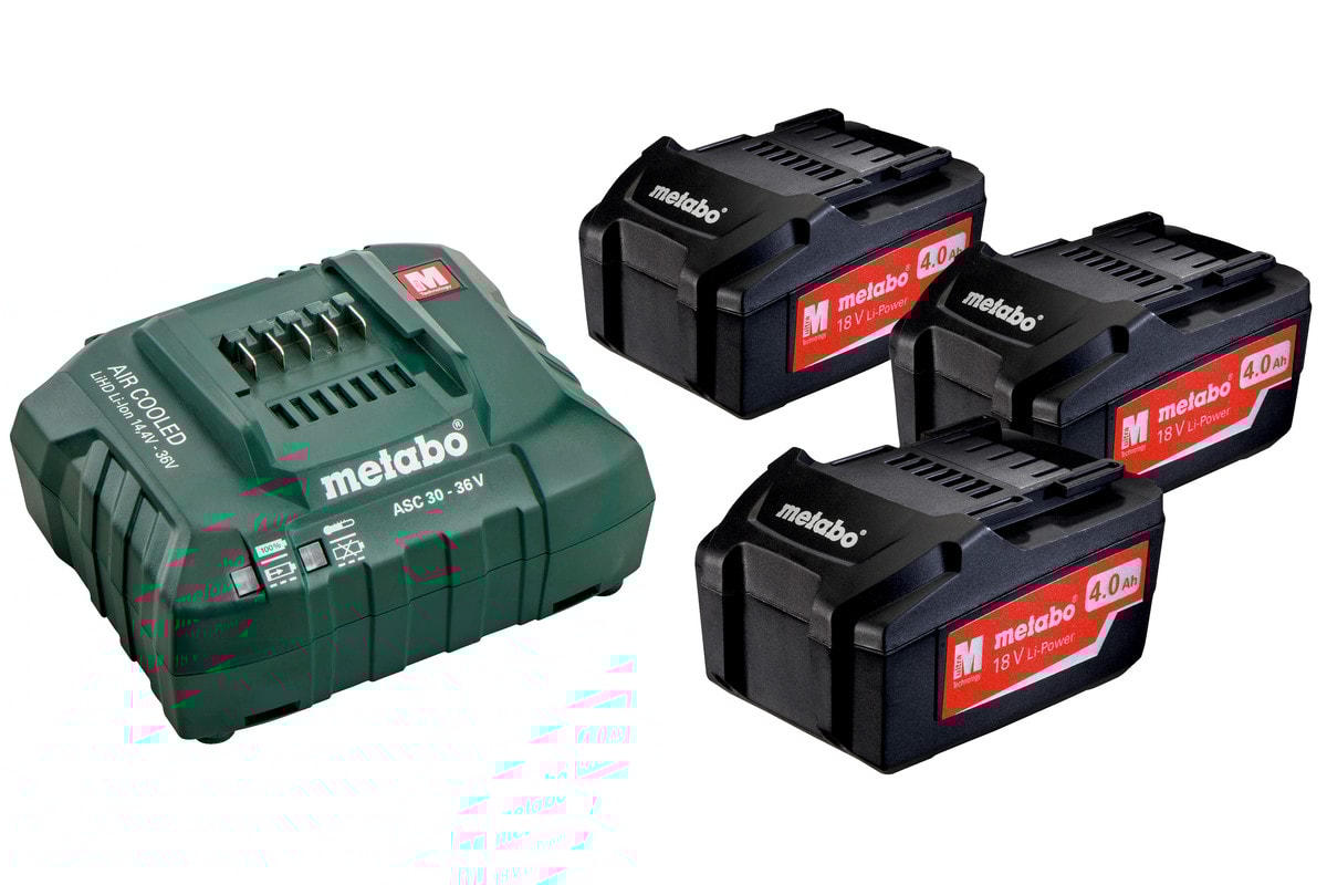 Metabo Akku & laturi 18 V 3×4,0 Ah + ASC 30–36 V