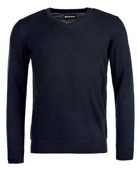 Barbour Pima Cotton V Neck Navy Herr