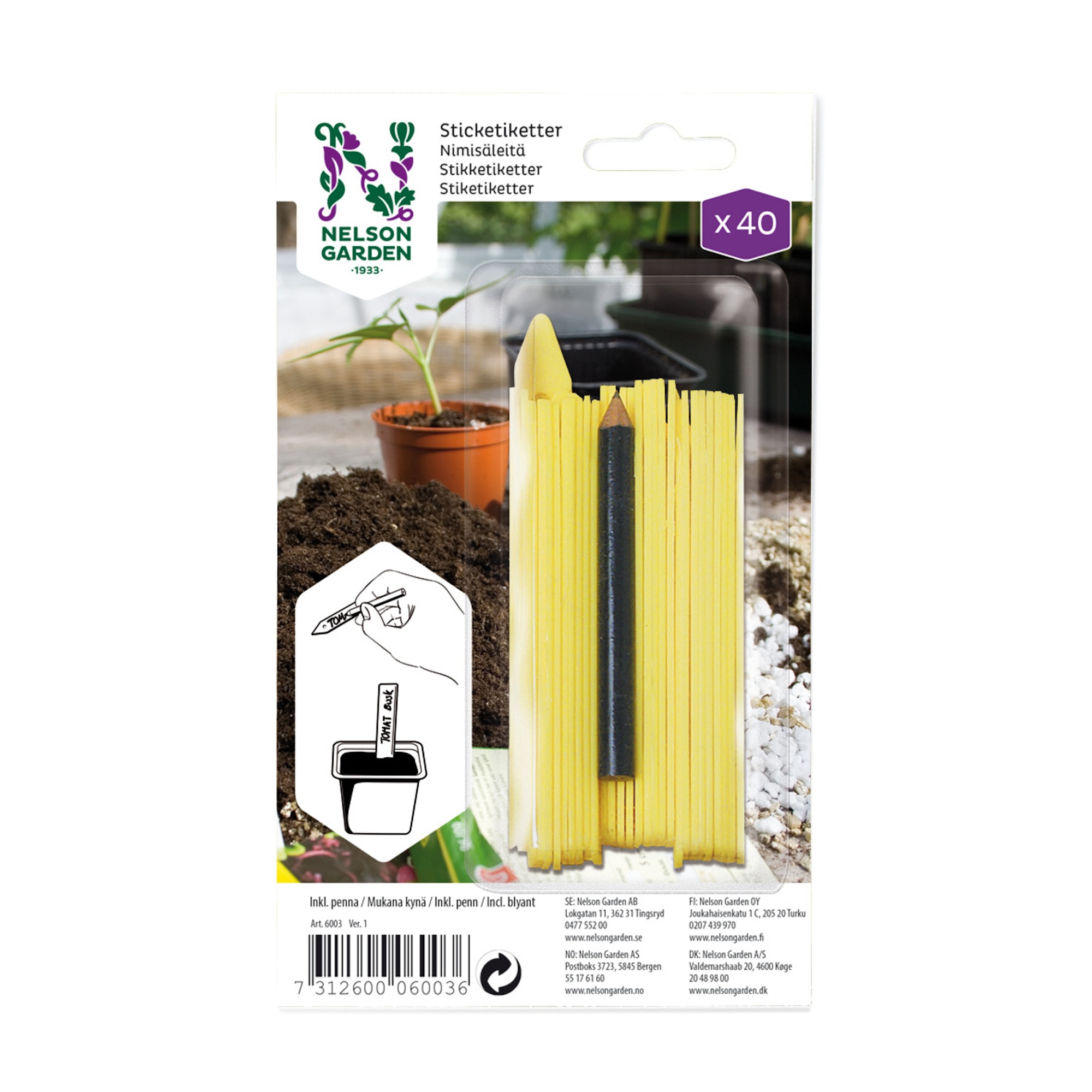 Nelson Garden STICKETIKETT plast m penna 40 st -