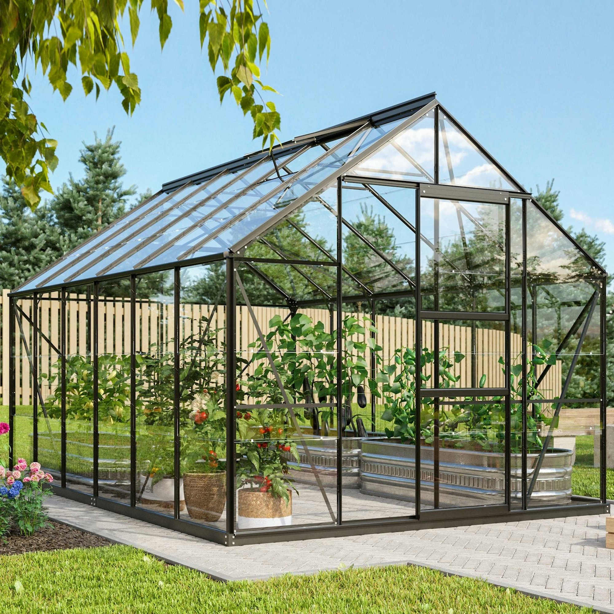 Vitavia Merkur 9900 Växthus - 9,9 m2 Svart 3mm Delat Glas - Finns i flera färger