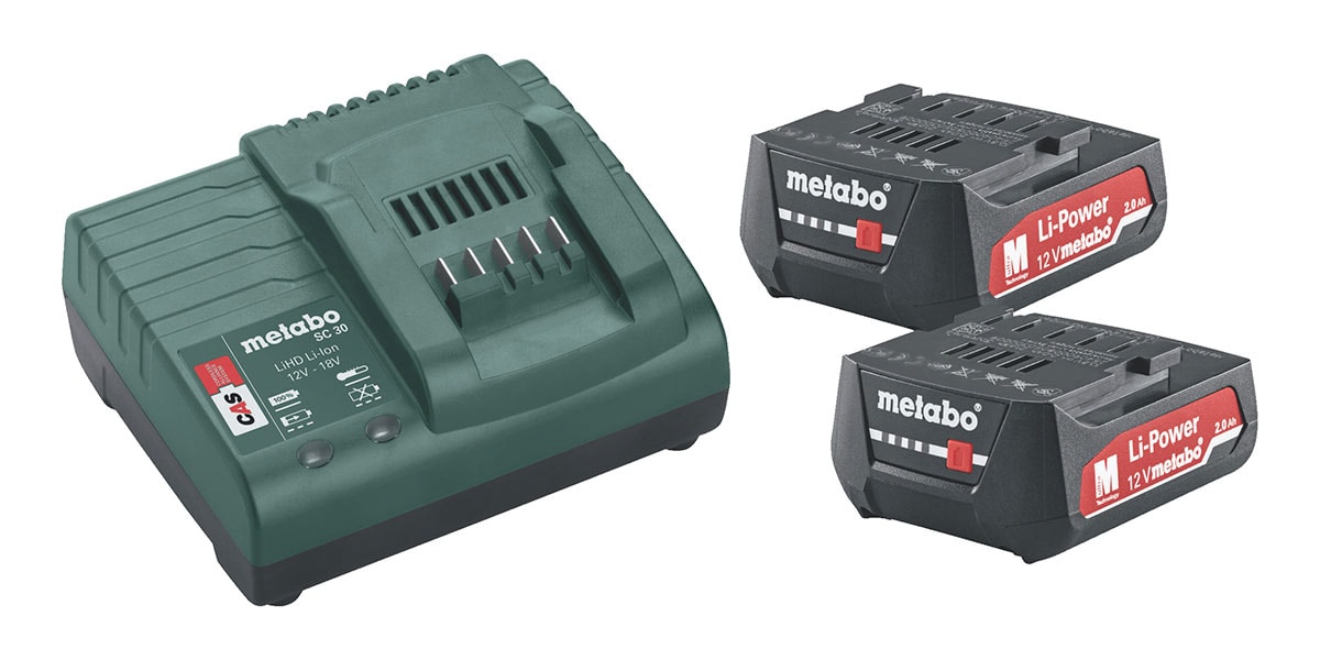 Metabo Akkupaketti 12 V 2×2,0 Ah + laturi SC 30