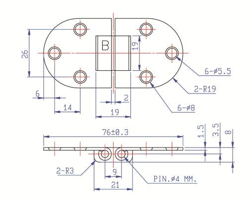 Gångjärn 38X76mm Rf