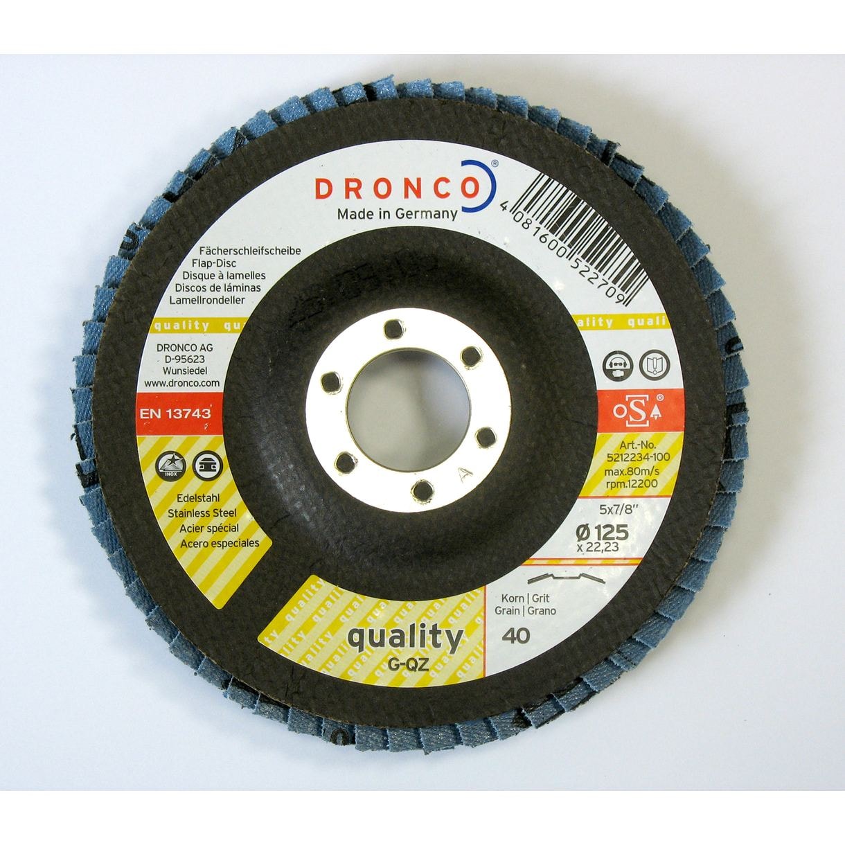 Dronco Lamellrondell Quality 125x22,23mm K40 G-QZ, konisk