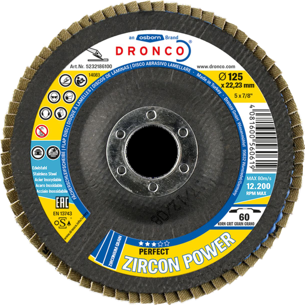 Dronco Lamellrondell Zircon Power 125x22,23mm K60, rak
