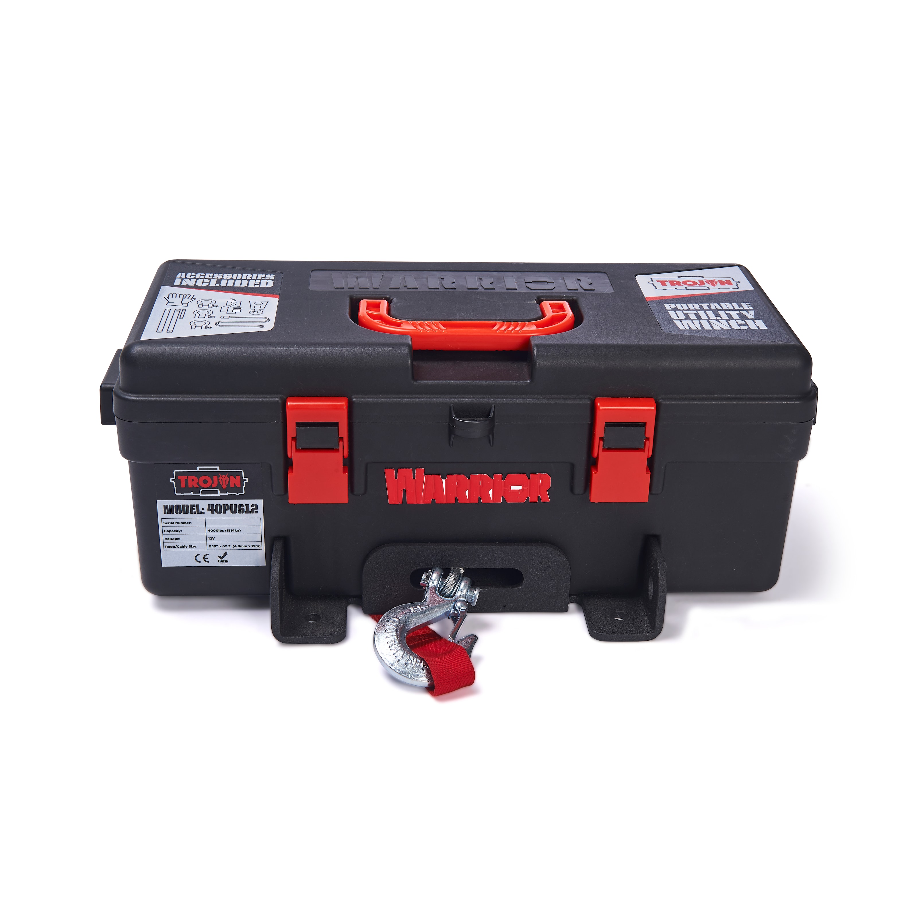 Warrior Winches Trækspil Trojan 4000lb Bærbar, 12V Stålwire Skov